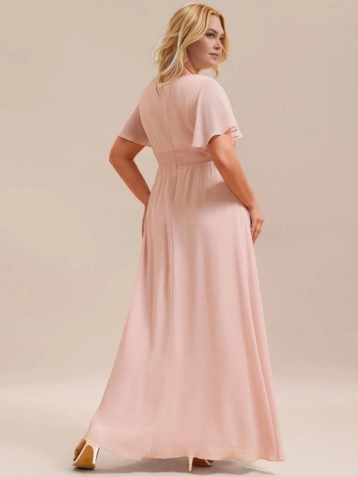 Robe demoiselle d'honneur rose grande taille longue