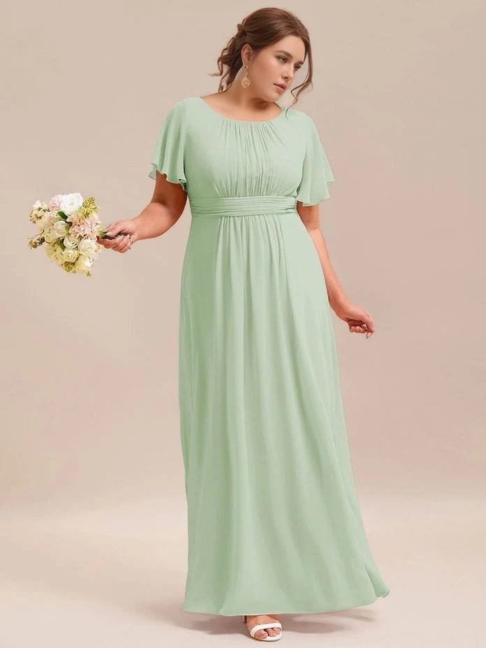 Robe demoiselle d'honneur vert sauge longue fluide grande taille