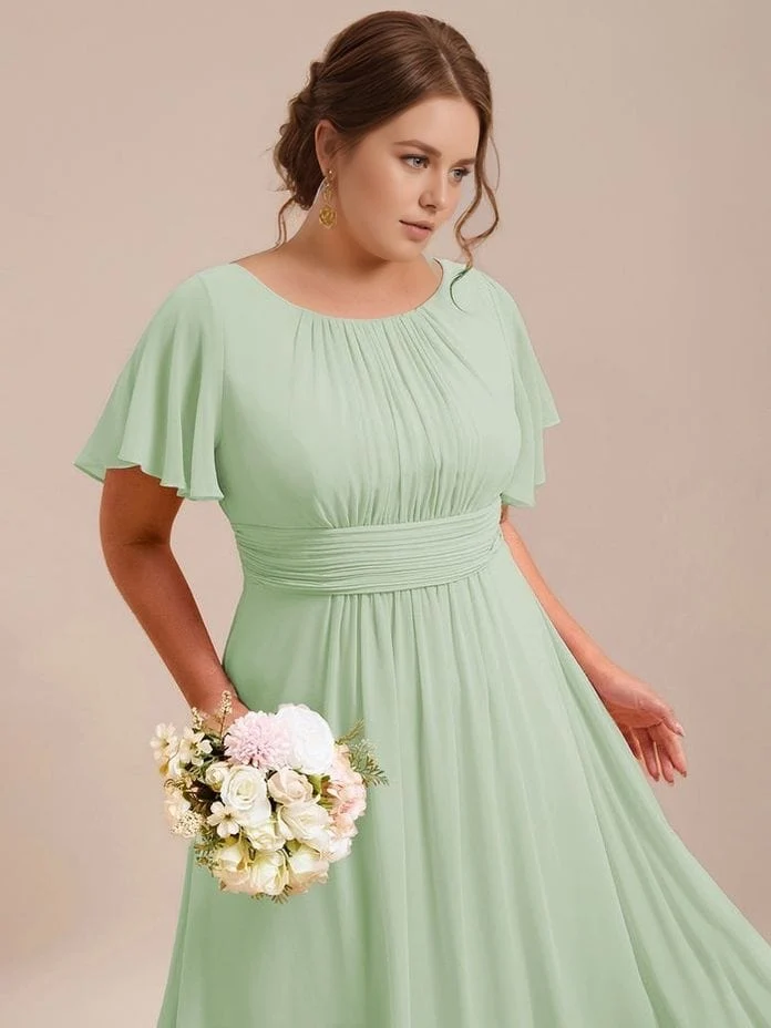 Robe demoiselle d'honneur vert sauge longue fluide grande taille