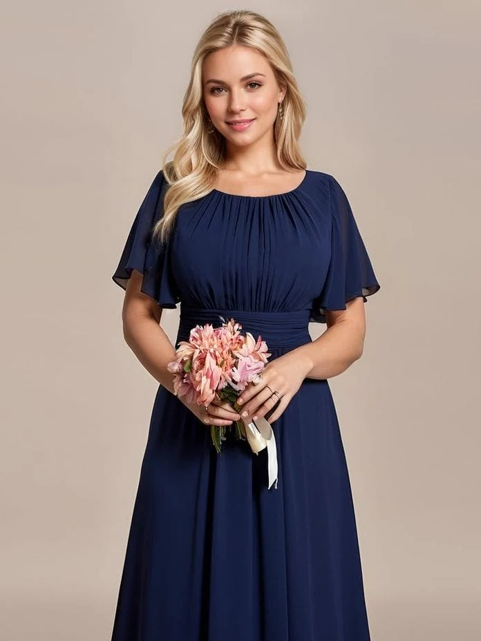 Robe demoiselle d'honneur bleu marine drappée longue