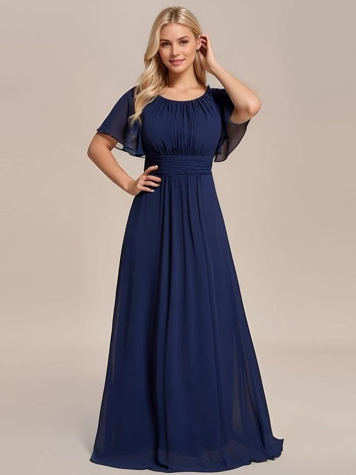 Robe demoiselle d'honneur bleu marine drappée longue