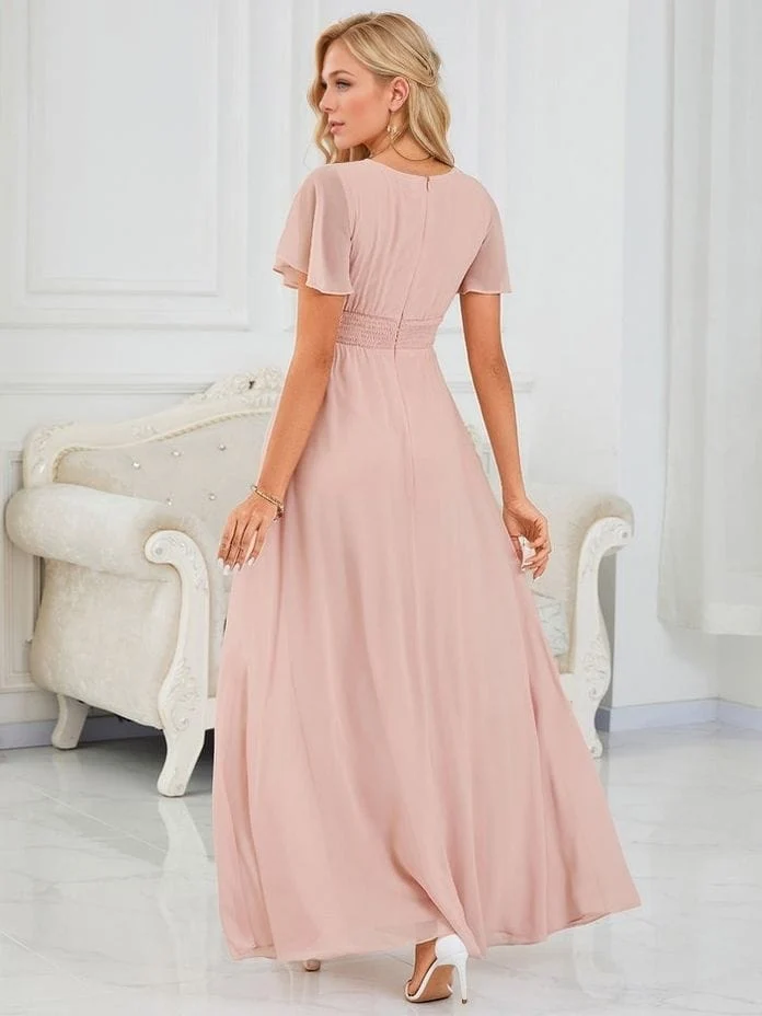Robe demoiselle d'honneur rose longue drappée fluide