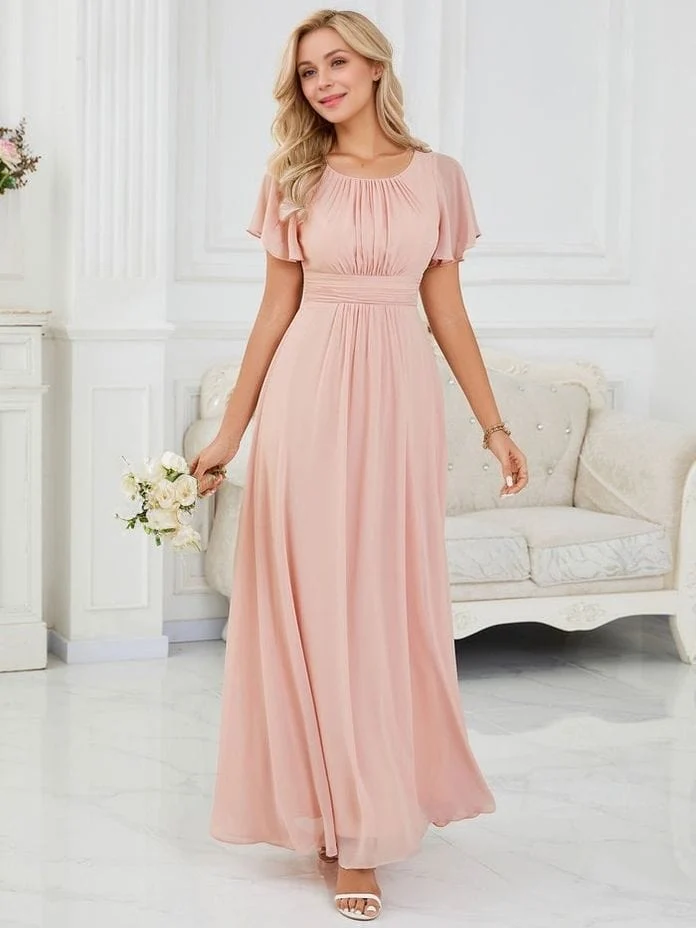 Robe demoiselle d'honneur rose longue drappée fluide