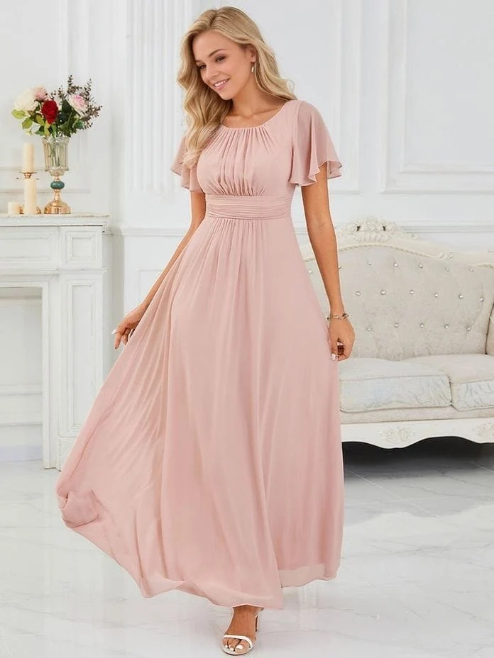 Robe demoiselle d'honneur rose longue drappée fluide