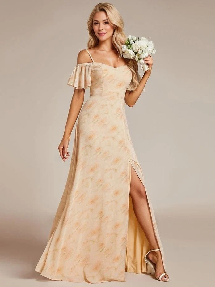 Robe pour invitée au mariage longue fendue motif fleuri
