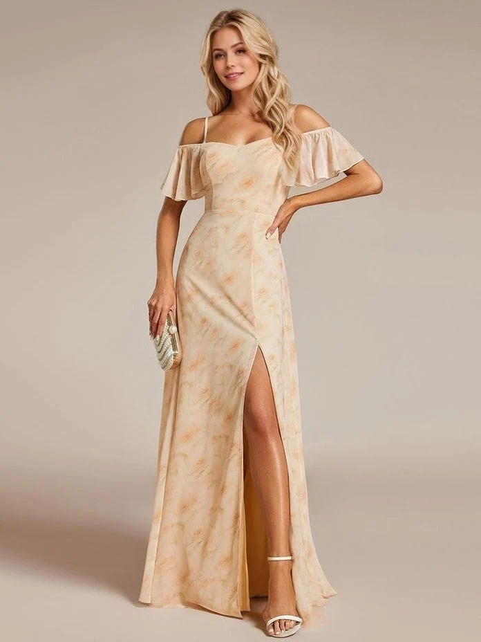 Robe pour invitée au mariage longue fendue motif fleuri