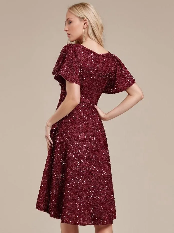 Robe de soirée courte bordeaux à paillettes