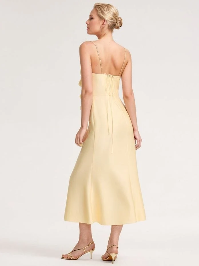 Robe d'invitée mariage jaune à bretelles