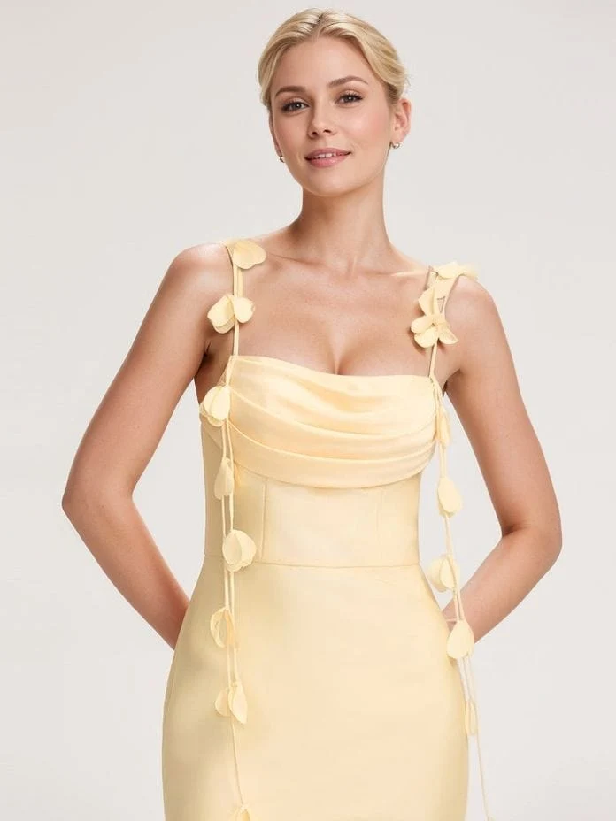 Robe d'invitée mariage jaune à bretelles