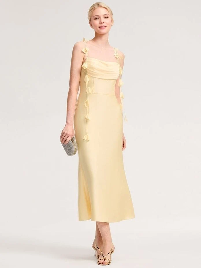 Robe d'invitée mariage jaune à bretelles