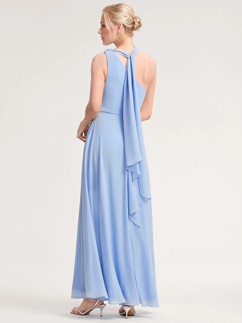 Robe demoiselle d'honneur bleue à une épaule