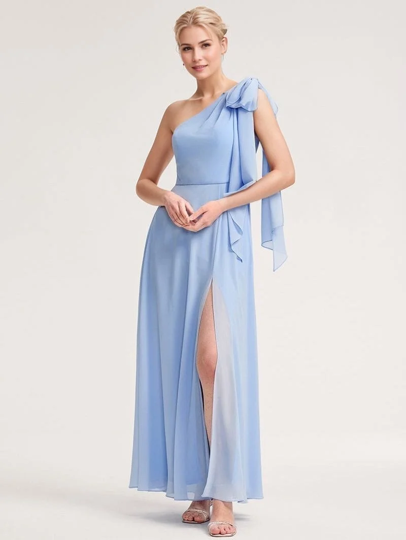 Robe demoiselle d'honneur bleue à une épaule