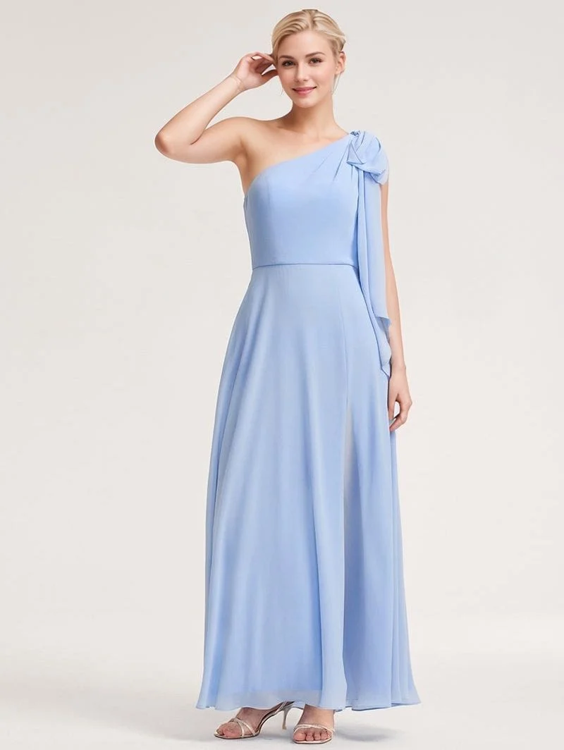 Robe demoiselle d'honneur bleue à une épaule