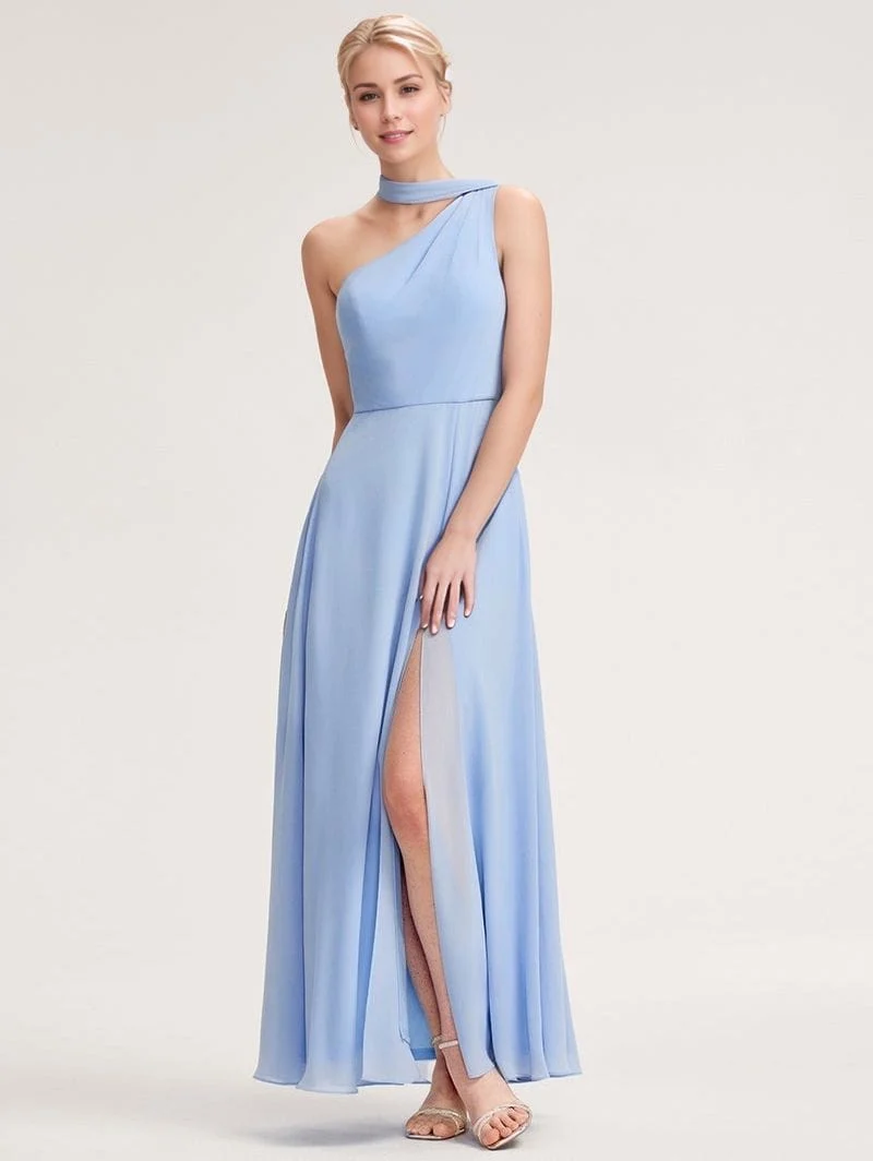 Robe demoiselle d'honneur bleue à une épaule
