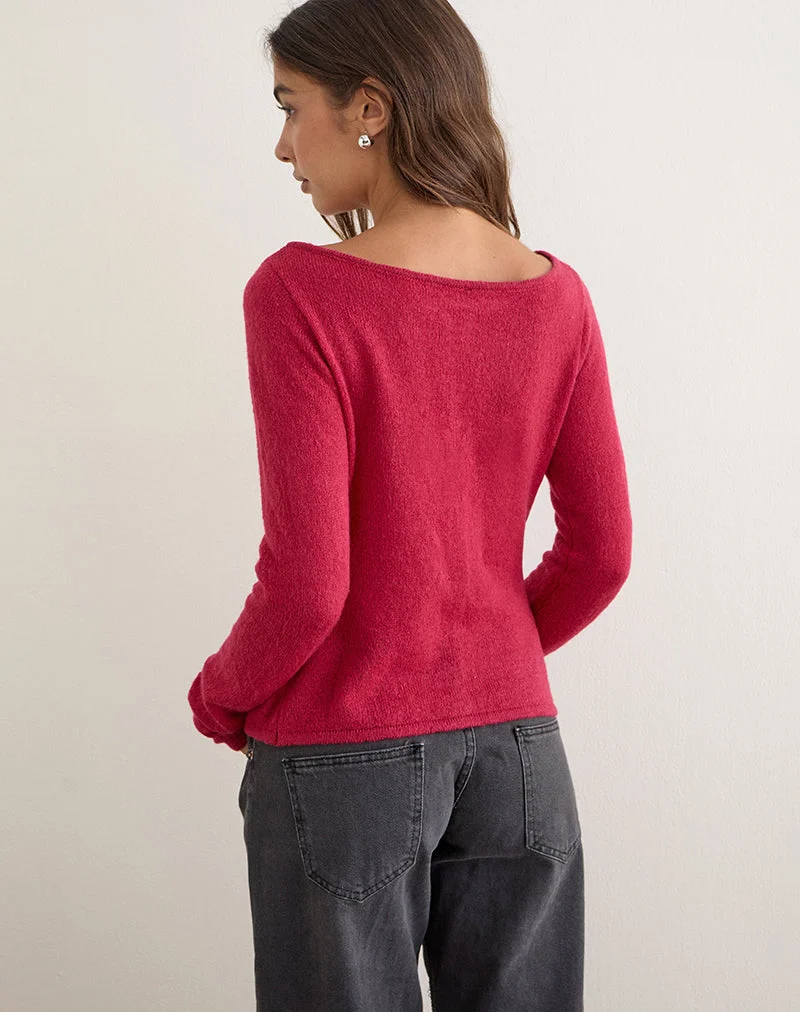 Haut à manches longues Sartini en maille transparente, rouge