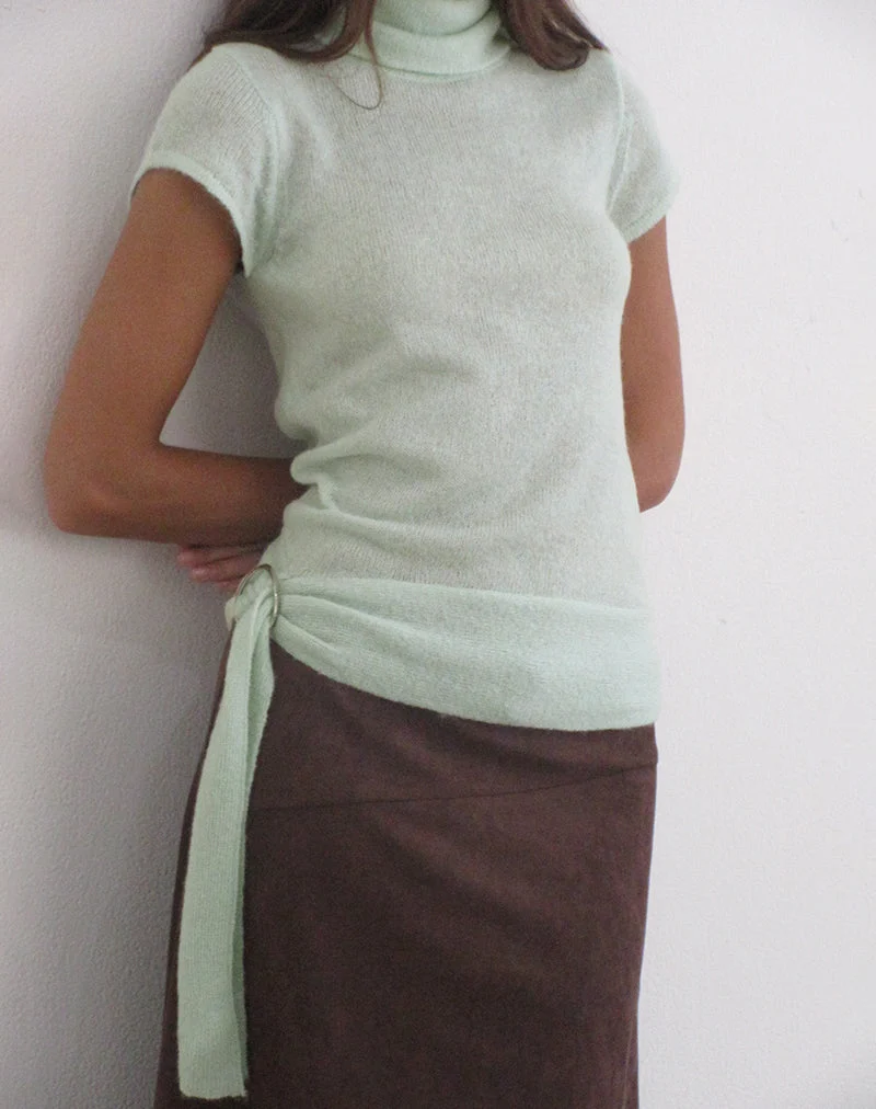 Haut Jian à ceinture bouclée en maille transparente couleur menthe