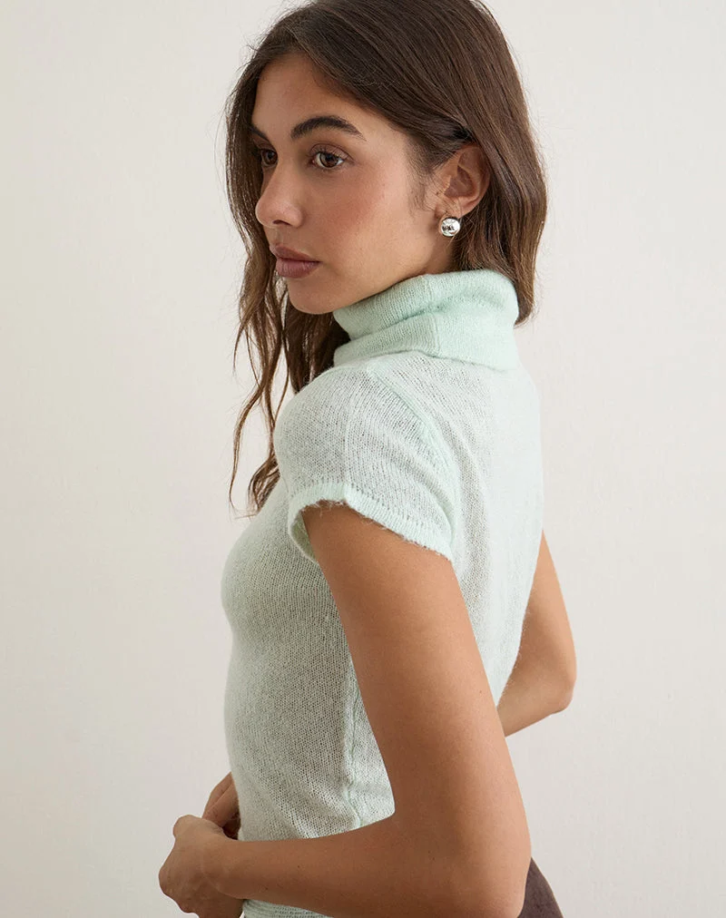 Haut Jian à ceinture bouclée en maille transparente couleur menthe