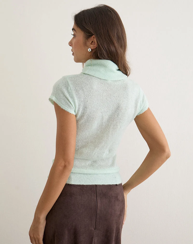 Haut Jian à ceinture bouclée en maille transparente couleur menthe