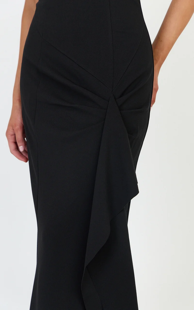 Leda Maxi Dress - Strapless Waterfall Sash Dress in Black