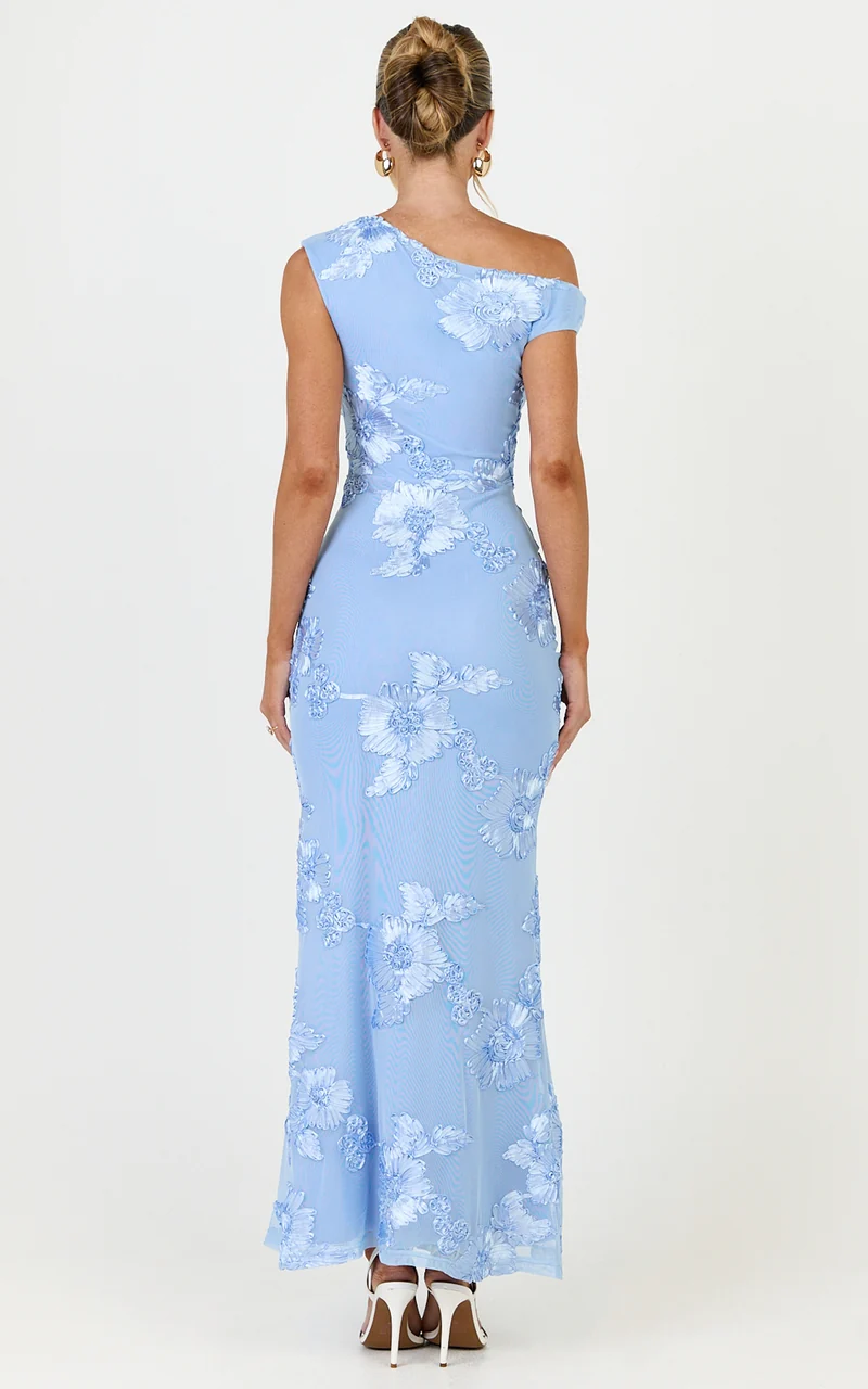 Flora Midi Dress - One Shoulder Dress in Blue