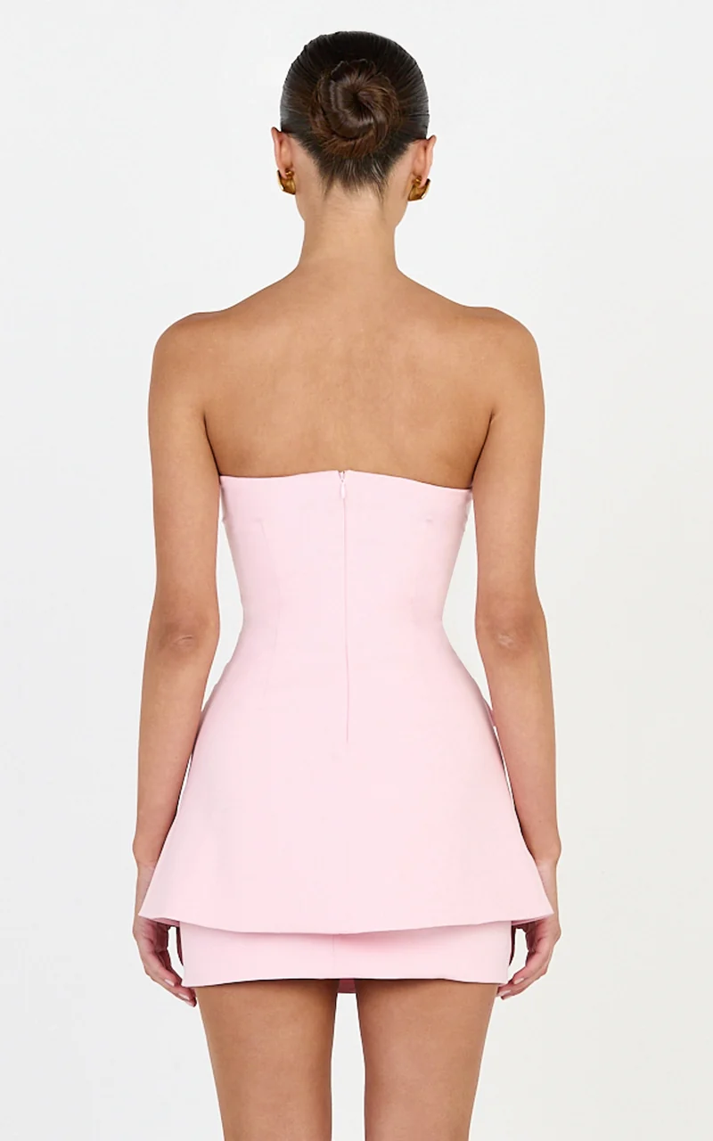 Monroe Two Piece Set - Strapless Button Down Longline Vest Top and High Waisted Mini Skirt in Pink