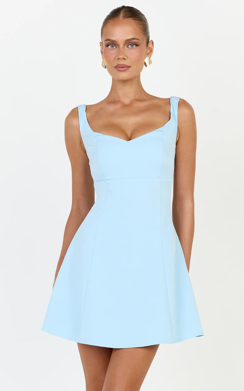 Jayce Mini Dress - Off The Shoulder A Line Dress in Blue