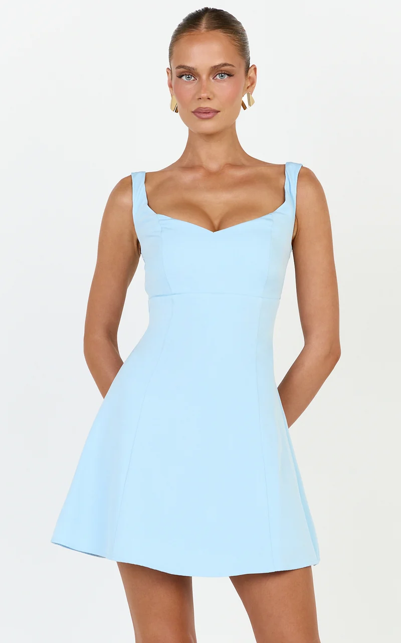 Jayce Mini Dress - Off The Shoulder A Line Dress in Blue