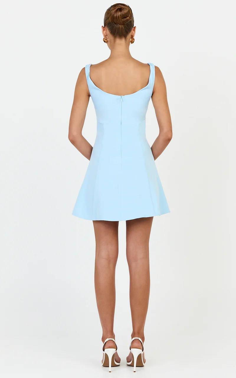 Jayce Mini Dress - Off The Shoulder A Line Dress in Blue