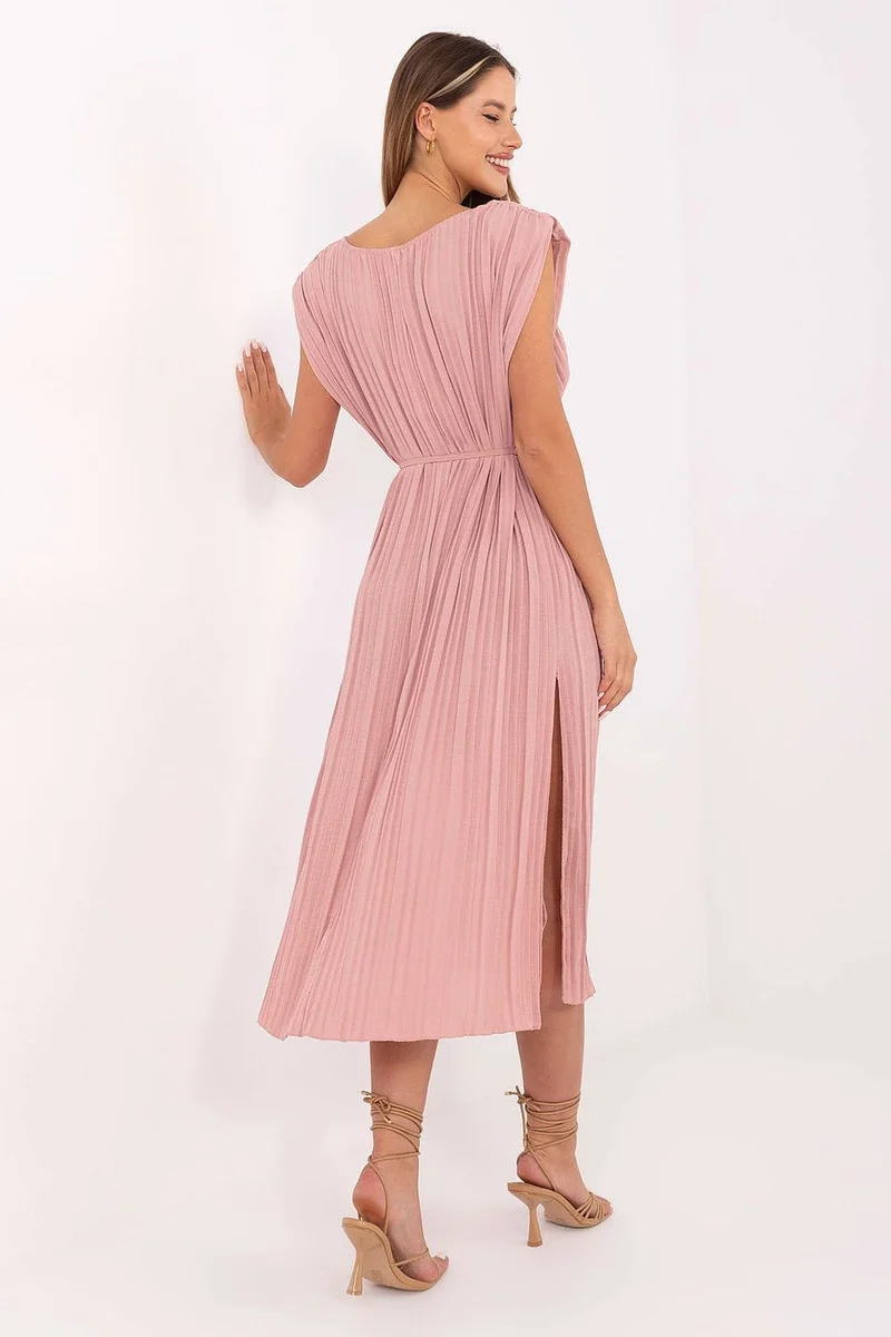 Robe été rose plissée fendue