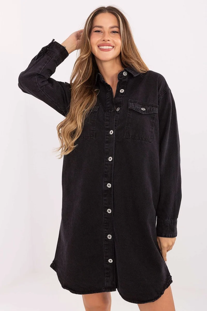 Robe chemise noire courte en jean