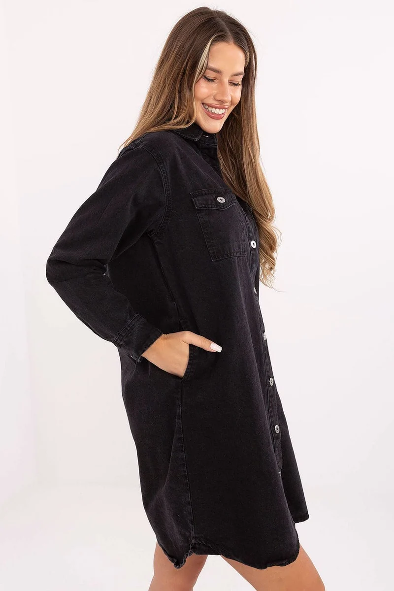 Robe chemise noire courte en jean