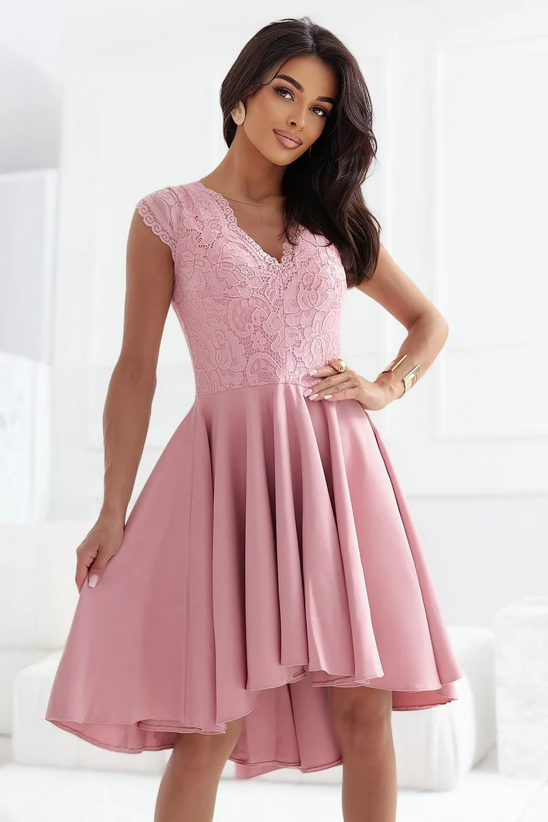 Robe de cocktail rose courte asymétrique