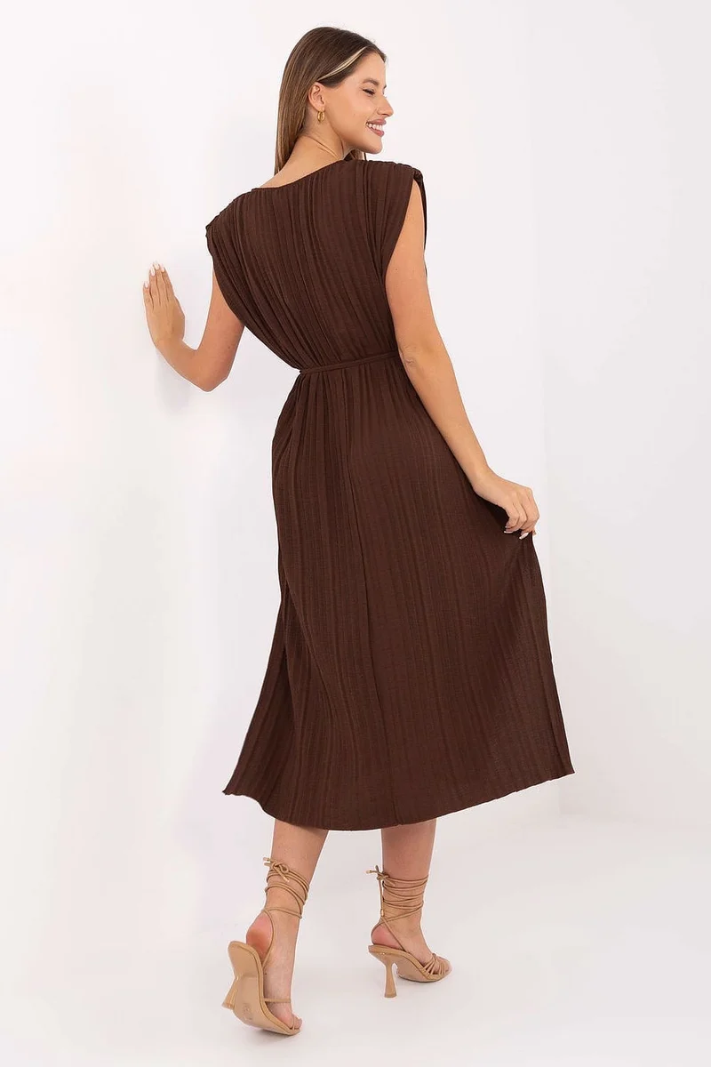 Robe bohème marron midi plissée fendue