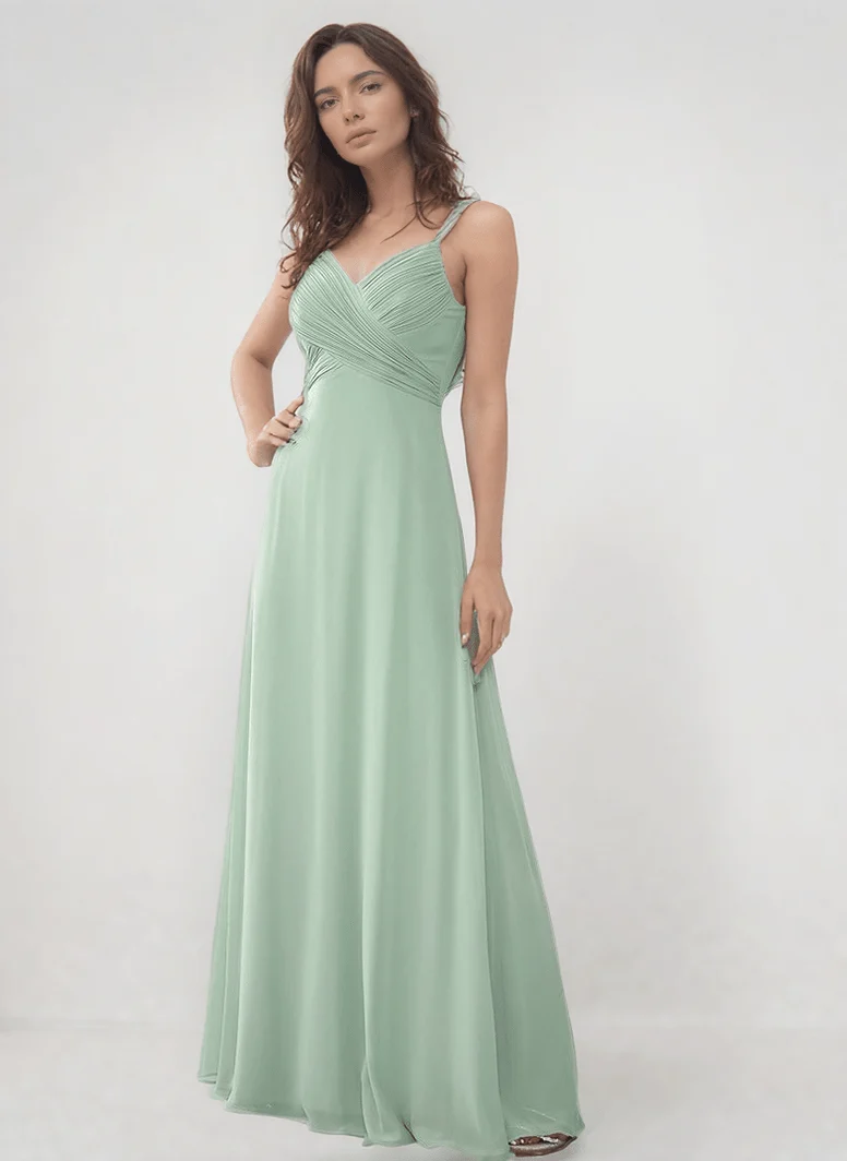 Robe demoiselle d'honneur vert sauge drapée