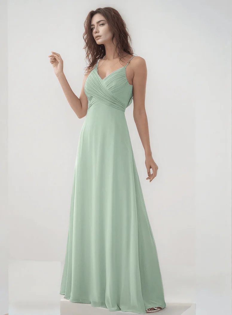 Robe demoiselle d'honneur vert sauge drapée