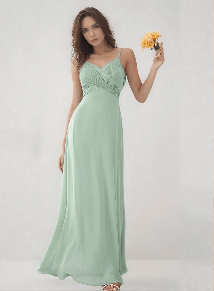 Robe demoiselle d'honneur vert sauge drapée