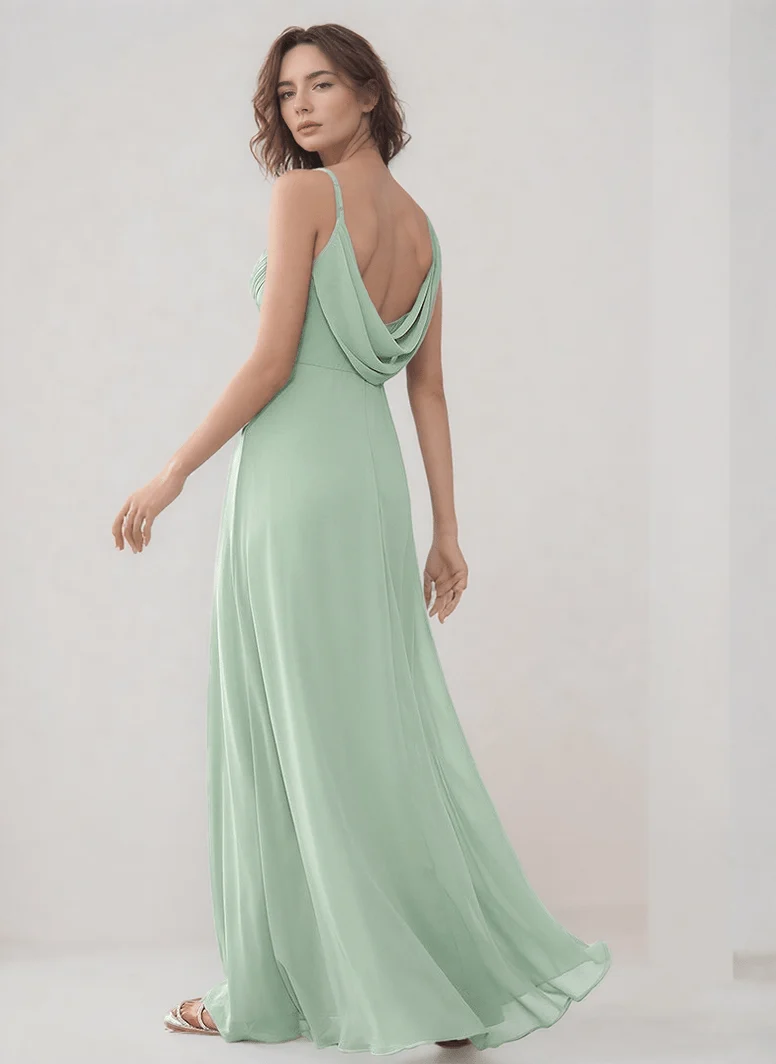 Robe demoiselle d'honneur vert sauge drapée
