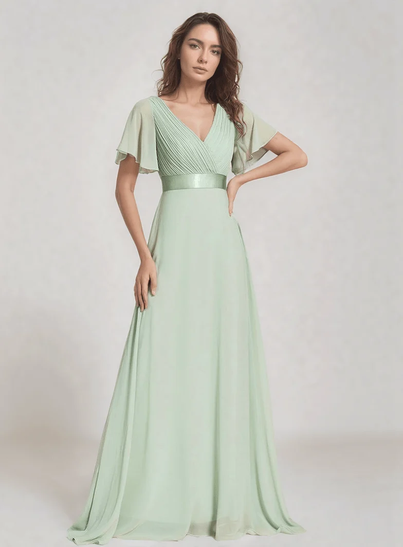 Robe demoiselle d'honneur vert sauge longue fluide