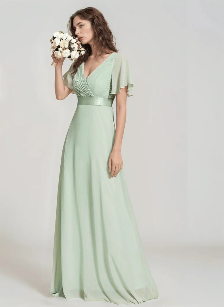 Robe demoiselle d'honneur vert sauge longue fluide