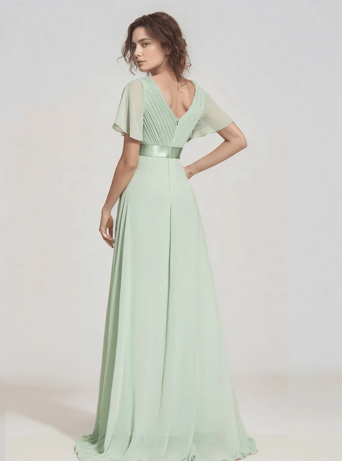 Robe demoiselle d'honneur vert sauge longue fluide