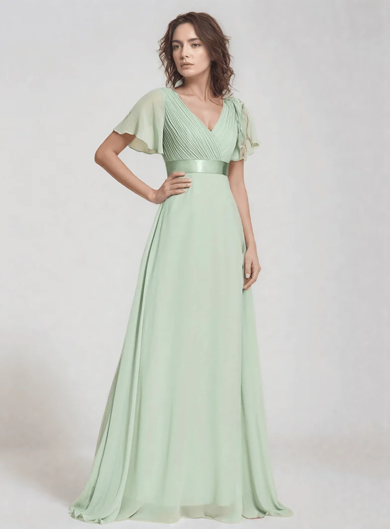 Robe demoiselle d'honneur vert sauge longue fluide