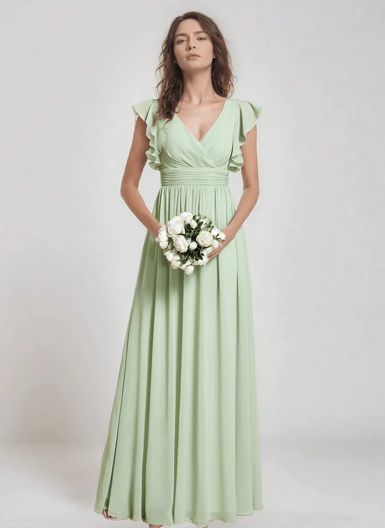 Robe demoiselle d'honneur fluide verte sauge