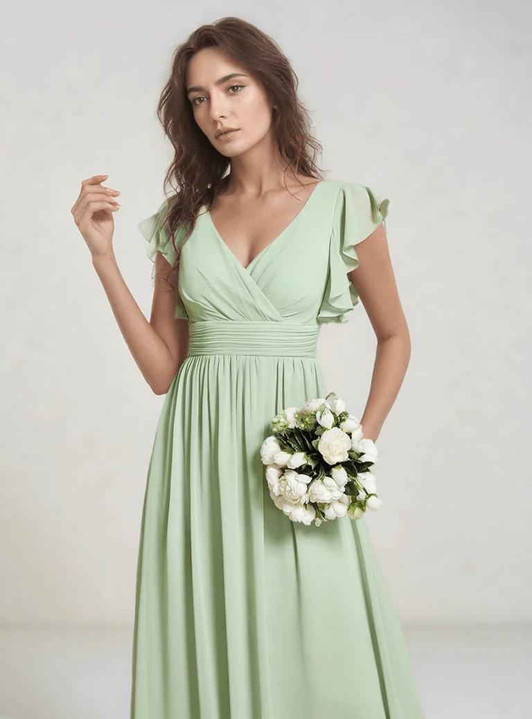 Robe demoiselle d'honneur fluide verte sauge