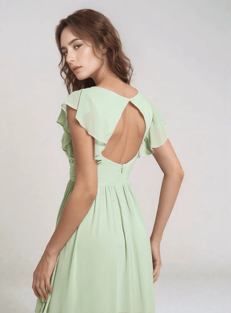 Robe demoiselle d'honneur fluide verte sauge