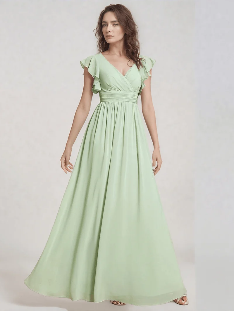 Robe demoiselle d'honneur fluide verte sauge