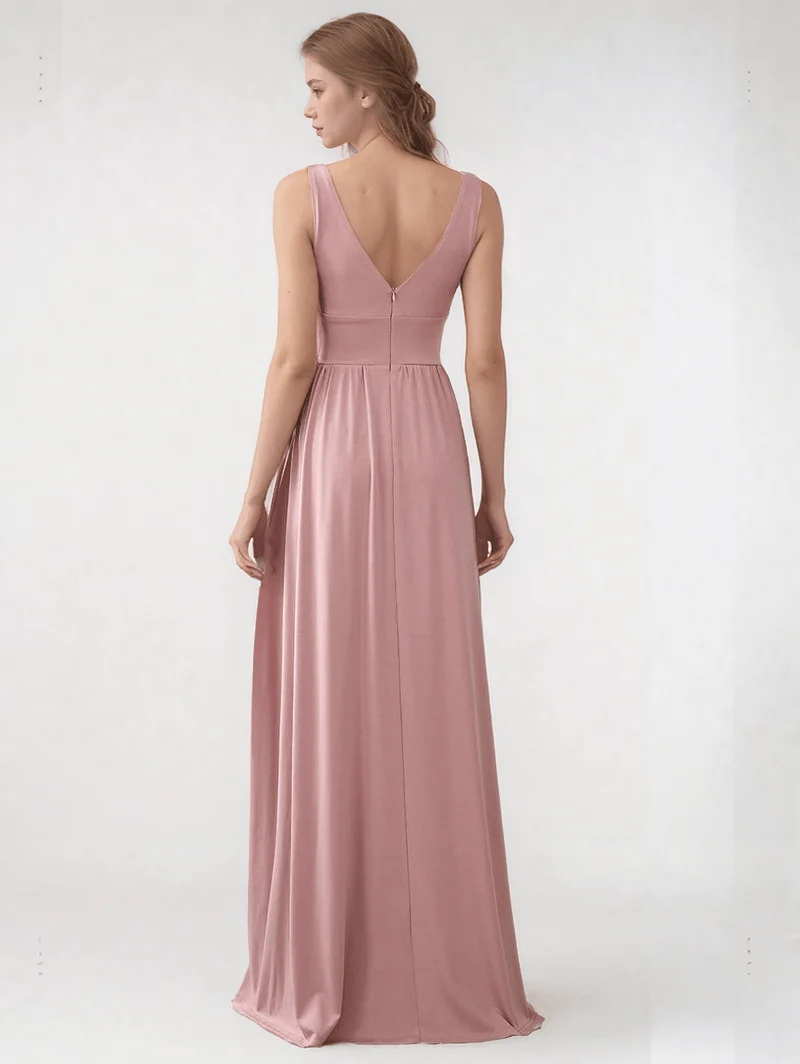 Robe demoiselle d'honneur rose poudré décolleté plongeant
