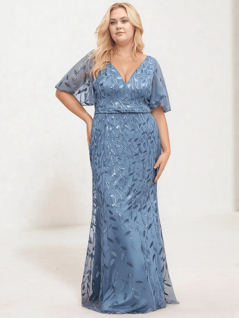 Robe de soirée bleue longue plus size