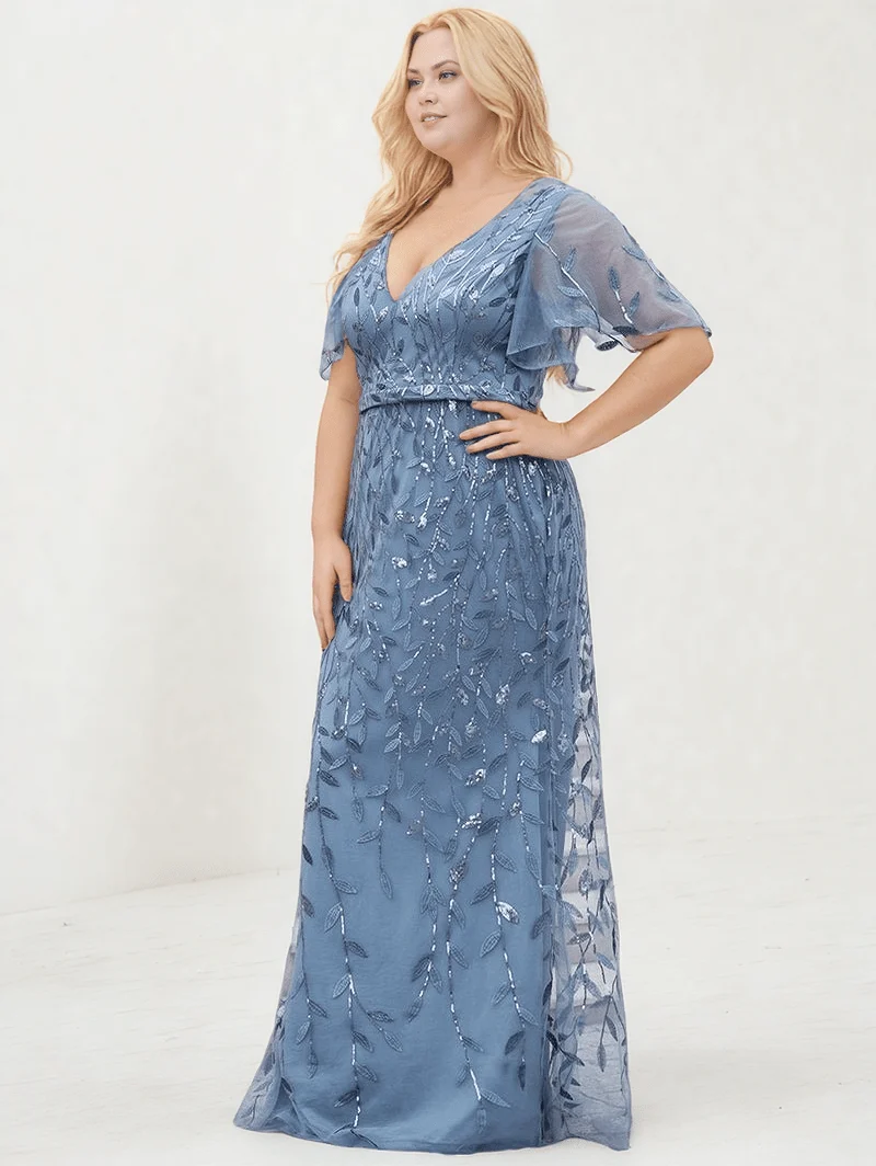Robe de soirée bleue longue plus size