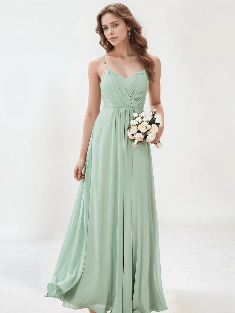Robe demoiselle d'honneur vert sauge à bretelles