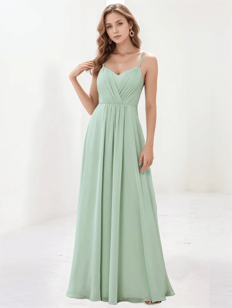 Robe demoiselle d'honneur vert sauge à bretelles